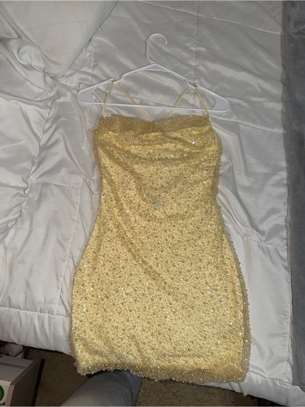 Windsor Yellow Sequin Cowl Neck Mini Dress